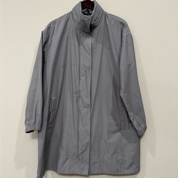 EILEEN FISHER Cotton Nylon Hooded Jacket Medium Gray‎ Weather Resistant - Picture 1 of 13